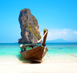 Longtail boats, Island Ko Poda, Krabi Province, Thailand.