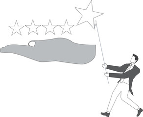 Satisfaction, People, Endorsing, Illustration, Desk, Rating, Desktop PC, Businessman,