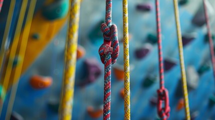 Along one wall a series of climbing ropes hang from the ceiling waiting to be challenged by adventurous gymgoers.