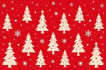 Fototapeta premium Christmas greeting card banner with fir on red background. Holiday seamless pattern 