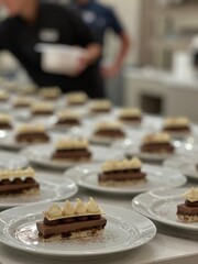 Many very nicely decorated cakes on plates