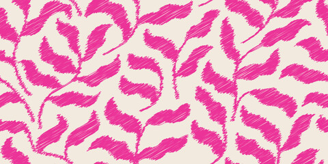 Colorful hand drawn leaf floral seamless pattern in scribble or sketch style. Design for fabric, wrapping, cover, wall art, decoration.
