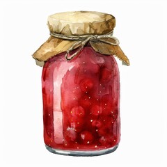 rhubarb fruit jam jar in watercolor style, isolated on white. ai generated