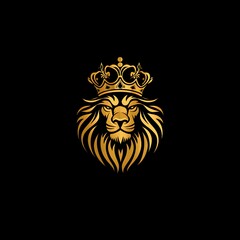 A regal lion with a crown, symbolizing power and authority logo design, set against a black background.