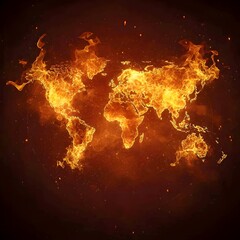 Fiery World Map Symbolizing the Widespread Effects of Climate Change Crisis