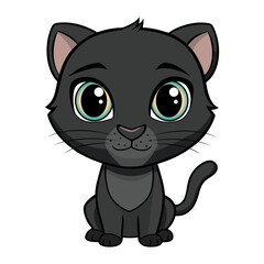 Cute Cartoon-Style Panther Sitting Happily