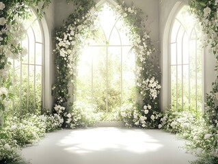 An enchanting wedding backdrop with lush greenery generative AI	