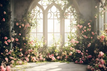 An enchanting wedding backdrop with lush greenery generative AI	