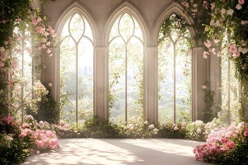 An enchanting wedding backdrop with lush greenery generative AI	