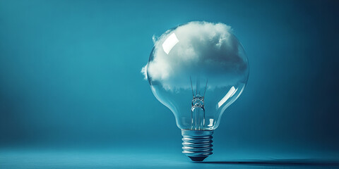 Surreal Light Bulb with Cloud Inside Against Sky Background