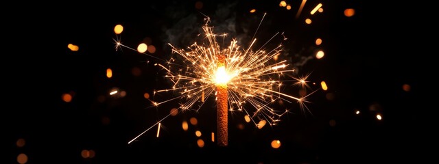 Fototapeta premium New year's eve celebration firecracker sparkler candle burning isolated on dark background