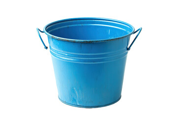 A blue bucket with a handle sits. on transparent background.
