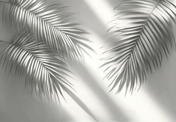 Obraz premium Elegant palm leaves casting shadows on a textured wall in natural light during the afternoon