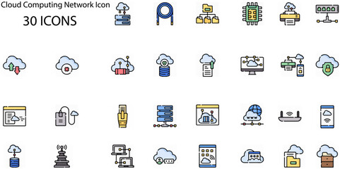 Set of Cloud Computing Network icons. Line art style icons bundle. vector illustration