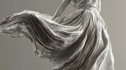 Fototapeta premium A 3D model of a designer dress flowing dramatically in mid air as if caught in a breeze showcasing intricate fabric textures and a graceful cinematic movement