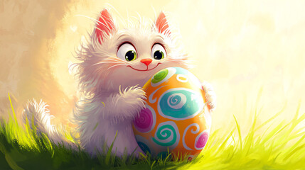 Fototapeta premium Cute kitten with Easter eggs