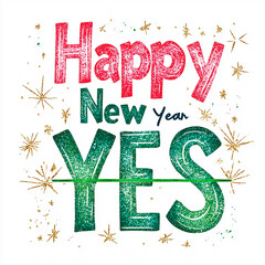 Checklist with "Happy New Year" text, green check mark next to "Yes", conceptual image for design and advertising projects	
