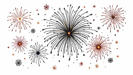 Fireworks Celebration with Stars on White Background