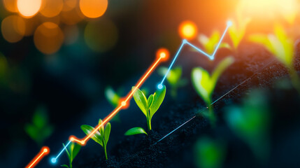 Growth chart neon, concept of business success and development, growth strategy