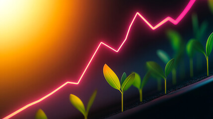 Growth chart neon, concept of business success and development, growth strategy