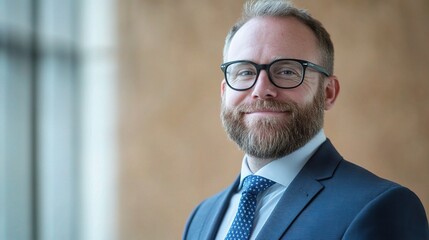 Fototapeta premium Professional Man Smiling in a Modern Office Setting