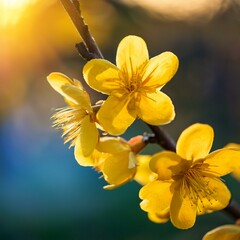 Fototapeta premium Close-up of Yellow Apricot Blossoms with Dreamy Bokeh Background