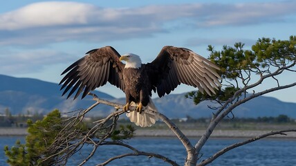 Bald Eagle Perched Majestically on Tree Branch