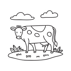 Obraz premium A cow grazing in a pasture on a cloudy day