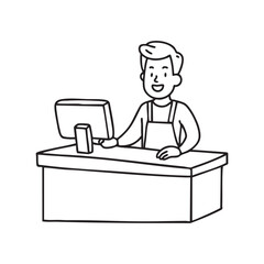 A cashier at a checkout counter