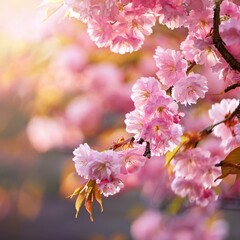 Obraz premium Pink Sakura Blossoms Reflecting Over Water in Soft Sunlight