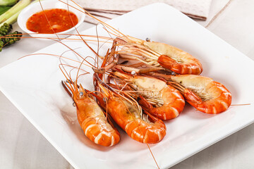 Boiled tiger prawn with sauce