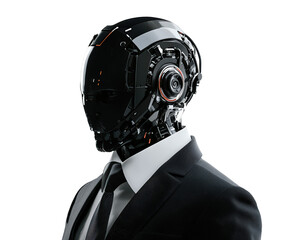 A futuristic humanoid robot in a business suit