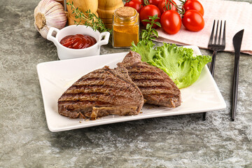 Delicus grilled beef steak with sauce