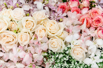 Beautiful flowers decorations, flower background, backdrop wedding decoration, rose pattern, colorful background, bunch of flowers