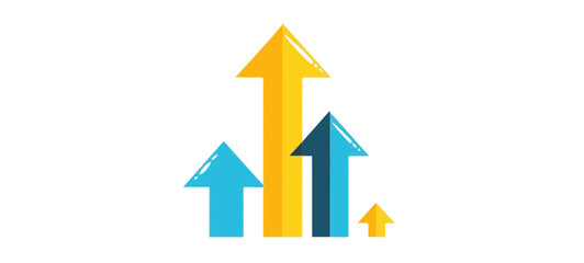 Bright, upward arrows in blue and yellow represent growth and success. Ideal for business and finance visuals highlighting progress and achievements.