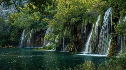 Obraz premium Waterfall Landscape in Plitvice Lakes National Park