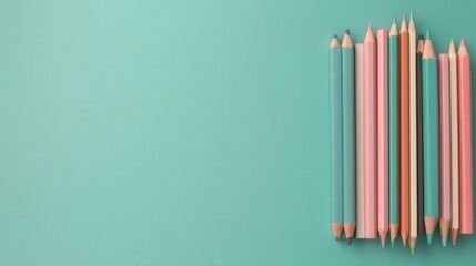 Obraz premium Books and pencils organized on a student desk, 3D illustration, flat design, top view, learning theme, animation, colored pastel