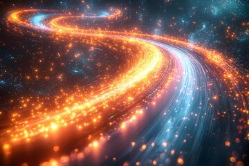 Obraz premium Glowing cosmic energy path with dynamic light particles and nebulae