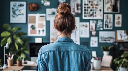 Obraz premium A Woman Contemplating Inspiration Wall in Modern Home Office