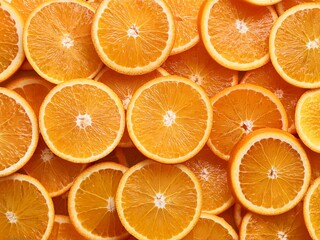 Oranges slices pile background, top view