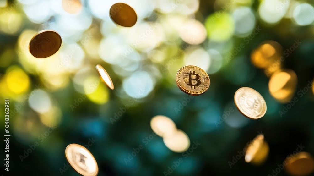 Aufkleber gold coins in motion, suspended in air with a softly blurred background, creating a sense of wealth 