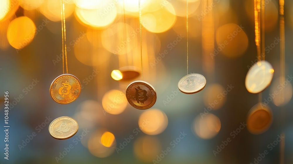 Aufkleber gold coins in motion, suspended in air with a softly blurred background, creating a sense of wealth 