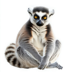 Fototapeta premium Lemur sitting calmly with striking yellow eyes and distinctive fur patterns, showcasing its unique features and playful demeanor