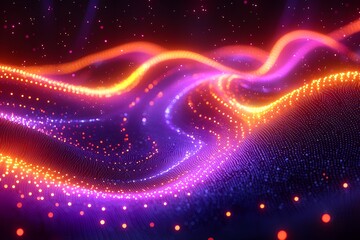 Fototapeta premium Vibrant neon waves and dots in futuristic abstract digital art