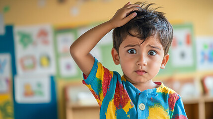 Child Scratching Head in Confusion