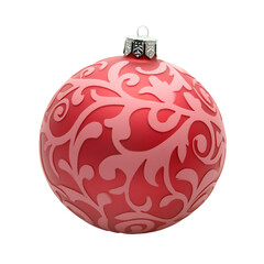 Fototapeta premium Red ornament featuring intricate white swirl patterns isolated on white background, decoration for Christmas tree.
