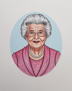 recommend clip art: Hand drawing clipart of a kind grandmother wearing pearls on plain white background
