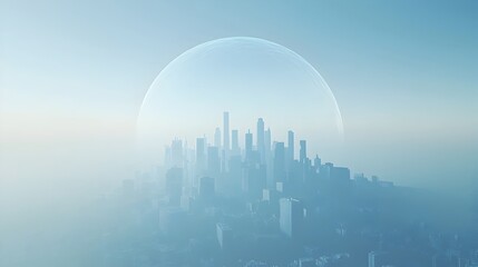 Polluted City Skyline Under Dome of Smog Symbolizing Climate Change Crisis