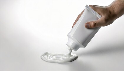 Elegantly designed white cream tube with squeezed cosmetic cream. View of the texture 