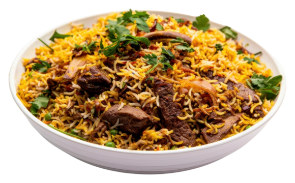 PNG A beef Handi Biryani noodle plate food.